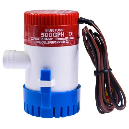 12V 2.0A 500 GPH Electric Bilge Pump Marine Boat Yacht Submersible 3/4" Hose