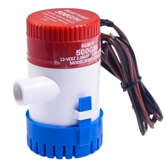 12V 2.0A 500 GPH Electric Bilge Pump Marine Boat Yacht Submersible 3/4" Hose