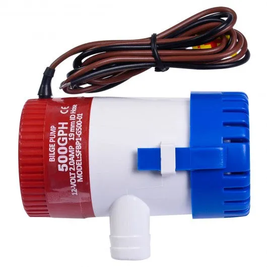 12V 2.0A 500 GPH Electric Bilge Pump Marine Boat Yacht Submersible 3/4" Hose