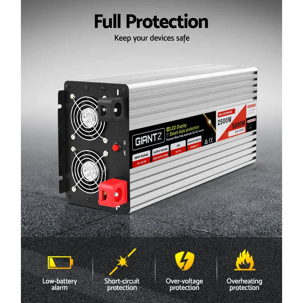 2500W/5000W Pure Sine Wave Power Inverter with USB & Remote Giantz