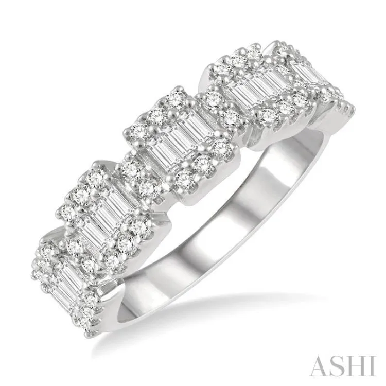 3/4 ctw Baguette and Round Cut Diamond Fusion Ring in 14K White Gold