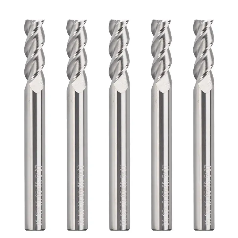 3EMLC05, 1/4" Shank, 3-Flute Flat Nose End Mills CNC Router Bits, 3-1/2” Length, for Aluminum, Plastic, MDF & Wood, 5Pcs