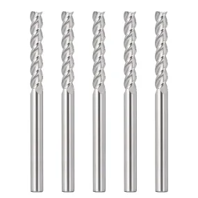 3EMLC05, 1/4" Shank, 3-Flute Flat Nose End Mills CNC Router Bits, 3-1/2” Length, for Aluminum, Plastic, MDF & Wood, 5Pcs