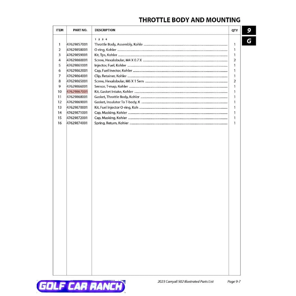 47629867001, KIT, GASKET INTAKE, KOHLER