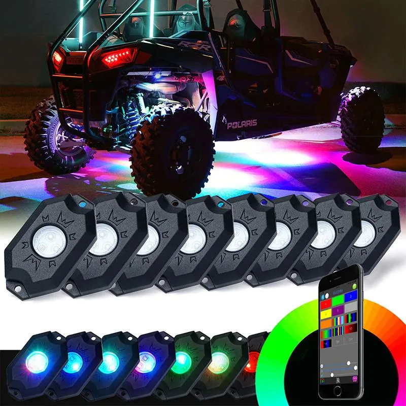 8 PCS RGB LED Rock Lights Wireless Bluetooth Music Flashing Multi Color