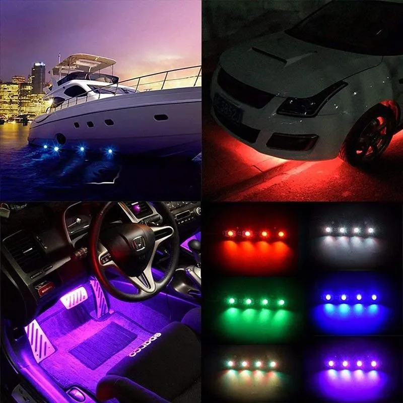 8 PCS RGB LED Rock Lights Wireless Bluetooth Music Flashing Multi Color