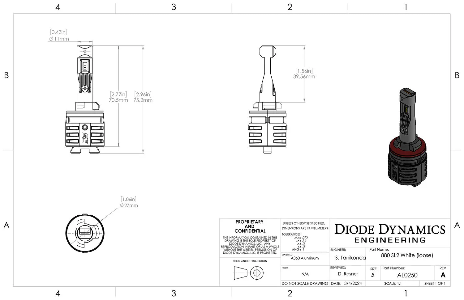 880/881 Yellow SL2 LED Bulb Each Diode Dynamics