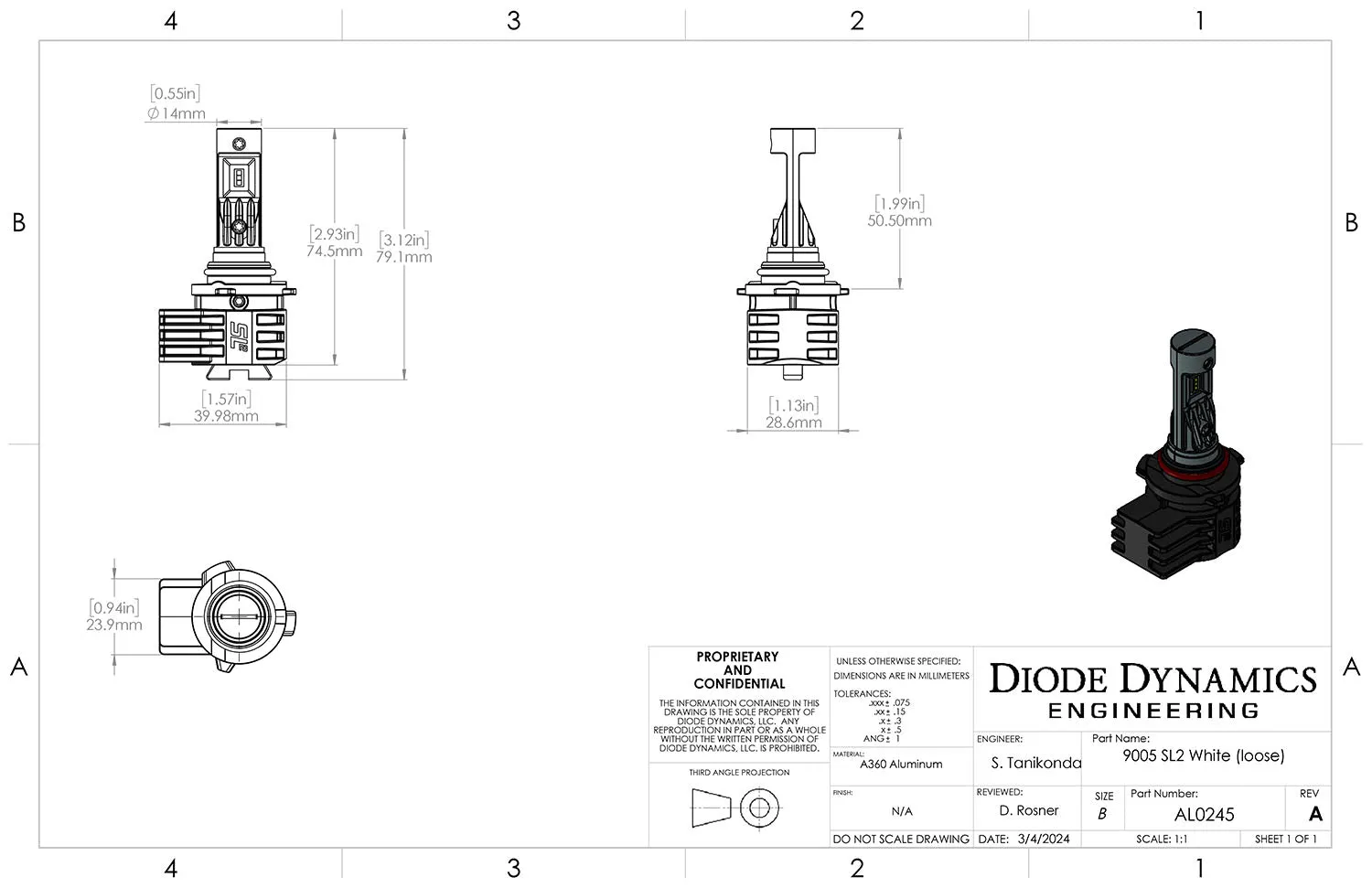 9005/9011/H10 Yellow SL2 LED Bulb Each Diode Dynamics