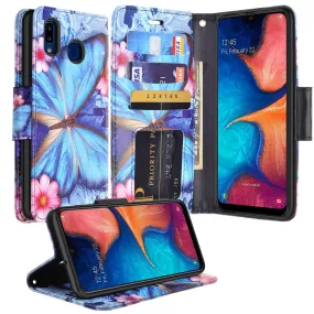 Alcatel 3V (2019) Case, 3V (2019) Wallet Case, Wrist Strap Pu Leather Wallet Case [Kickstand] with ID & Credit Card Slots - Blue Butterfly