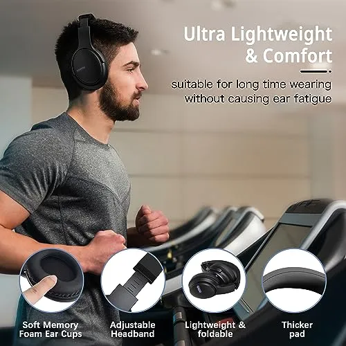 AMORNO Bluetooth Headphones Over Ear, 68 Hours Playtime Wireless Headphones with Mic, Foldable Adjustable Lightweight HiFi Stereo Headset for Cellphone/PC/Work/Travel/Home/Office (Black)