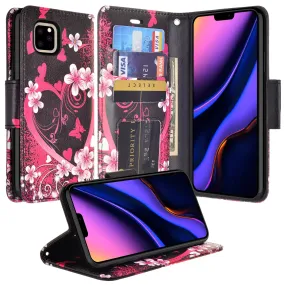 Apple iPhone 11 Pro Case, iPhone 11 Pro Wallet Case, Wrist Strap Pu Leather Wallet Case [Kickstand] with ID & Credit Card Slots - Heart Butterflies