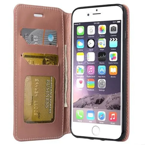 Apple iPhone 7 Plus Case, Pu Leather Magnetic Flip Fold[Kickstand] Wallet Case with ID & Card Slots for Iphone 7 Plus - Rose Gold