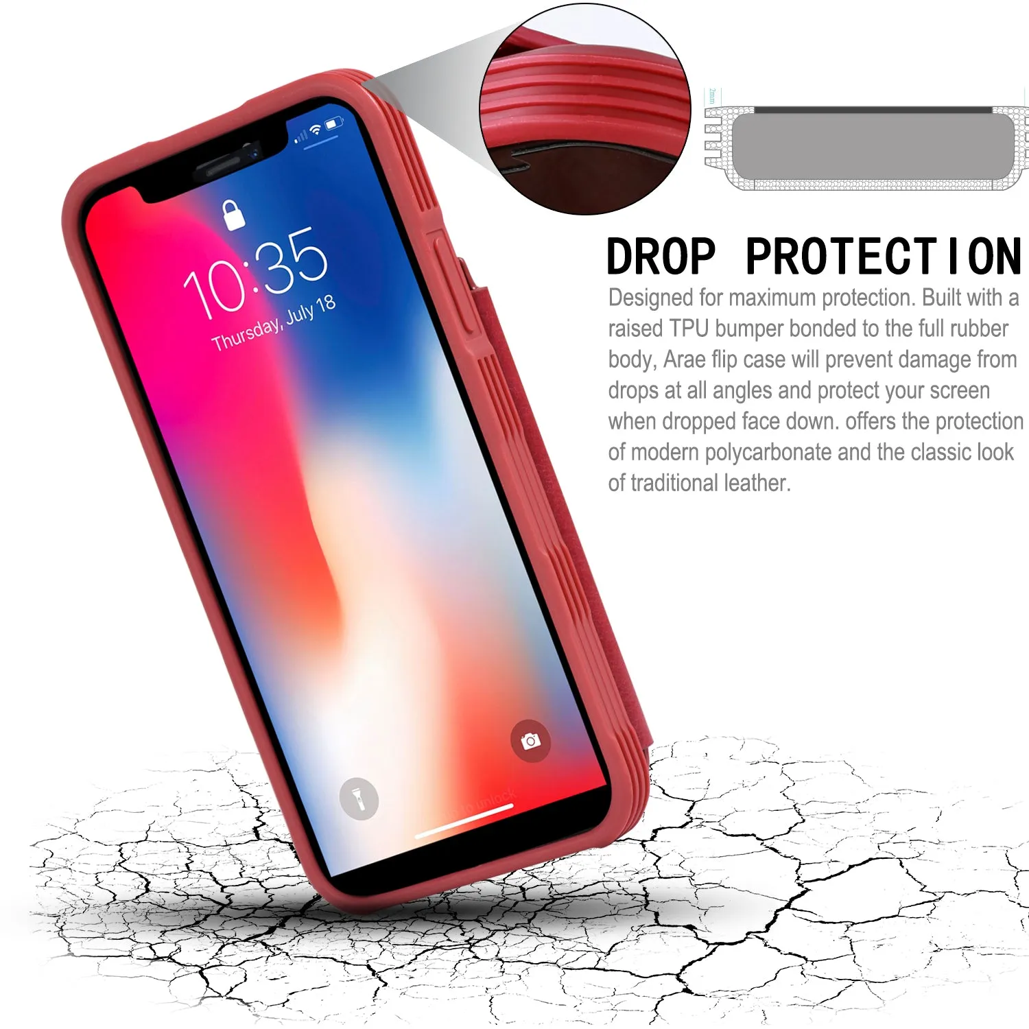 Arae Case for iPhone X/iPhone Xs - Wallet Case with PU Leather Card Pockets [Shockproof] Back Flip Cover for iPhone X/Xs 5.8 inch