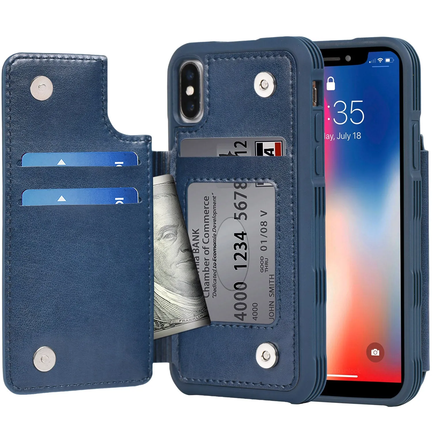 Arae Case for iPhone X/iPhone Xs - Wallet Case with PU Leather Card Pockets [Shockproof] Back Flip Cover for iPhone X/Xs 5.8 inch