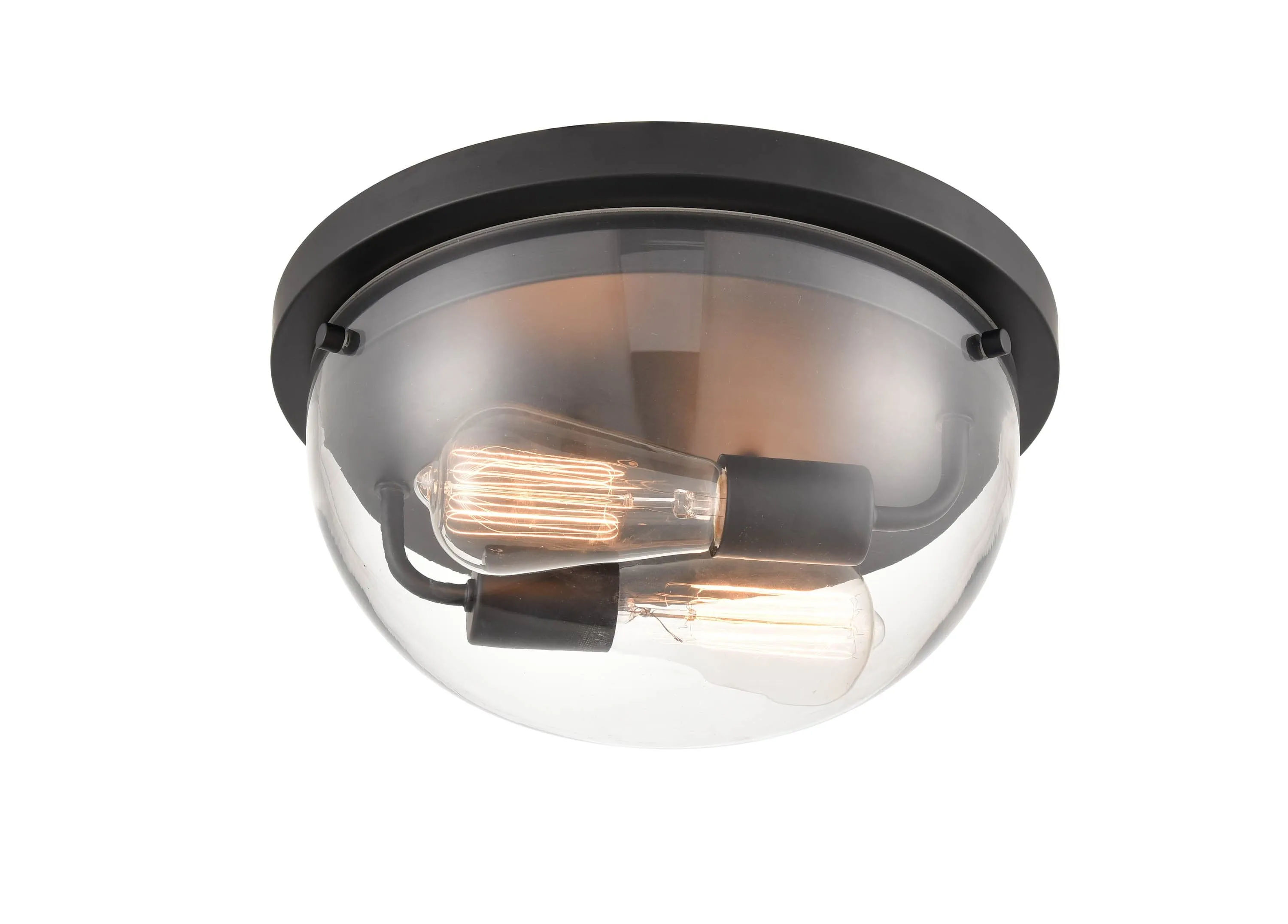 Ashford Flush Mount Fixture - Matte Black - Clear Glass - 13in. Diameter - E26 Medium Base