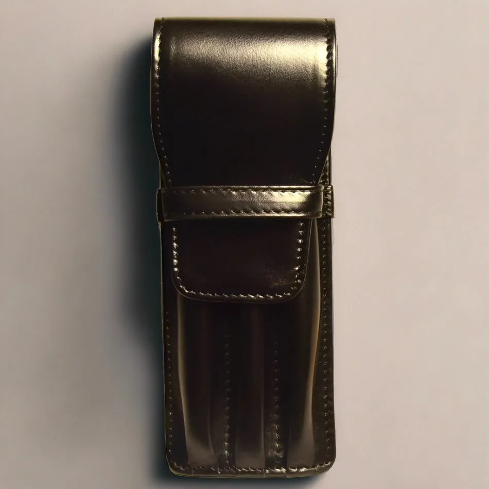 Aston Leather 3 Pen Case - Black