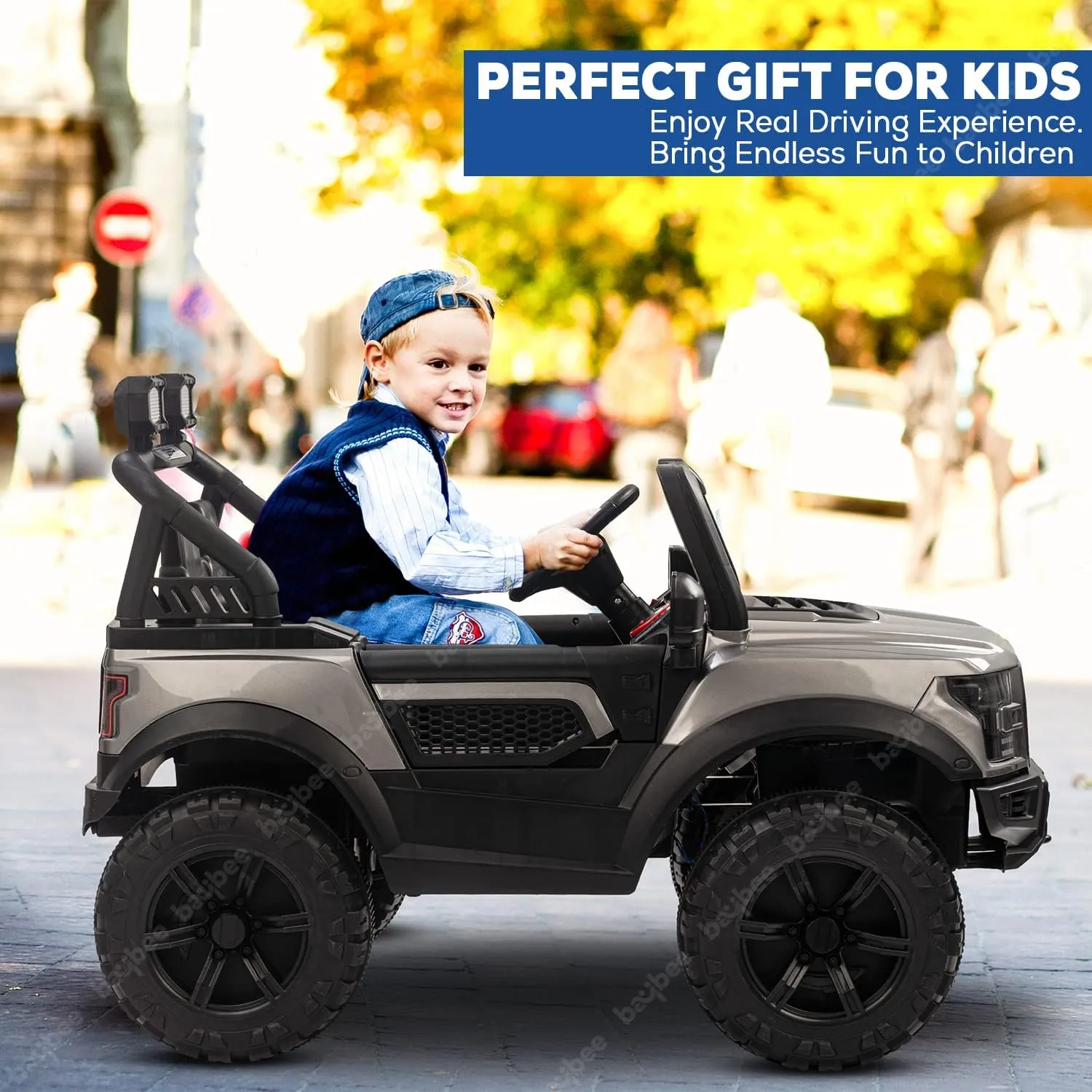 Baybee Bronco Rechargeable Battery Operated Jeep for Kids, Ride on Toy Kids Car with Light & Music | Electric Jeep Battery Car | Baby Big Car for Kids to Drive 3 to 8 Years Boys Girls (Painted Ash)