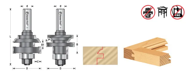 Bead Stile & Rail Router Bit Set | 1 5⁄8 Dia x 1 1⁄16 x 3⁄16 Radius x 1⁄2" Shank | 55440 | 738685554401