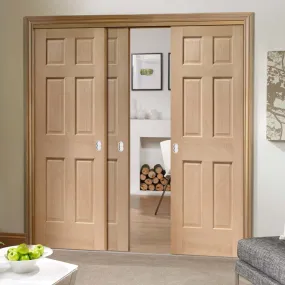 Bespoke Pass-Easi Colonial Oak 6 Panel - 3 Sliding Doors and Frame Kit