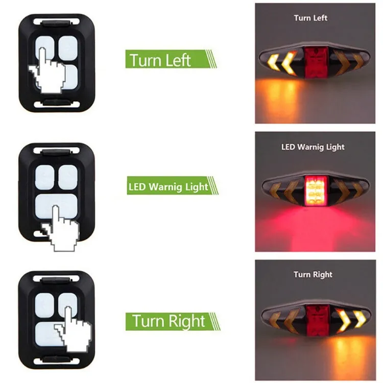 Bicycle Tail Light Intelligent Wireless Remote Control Turn Signal Warning Light(Black)