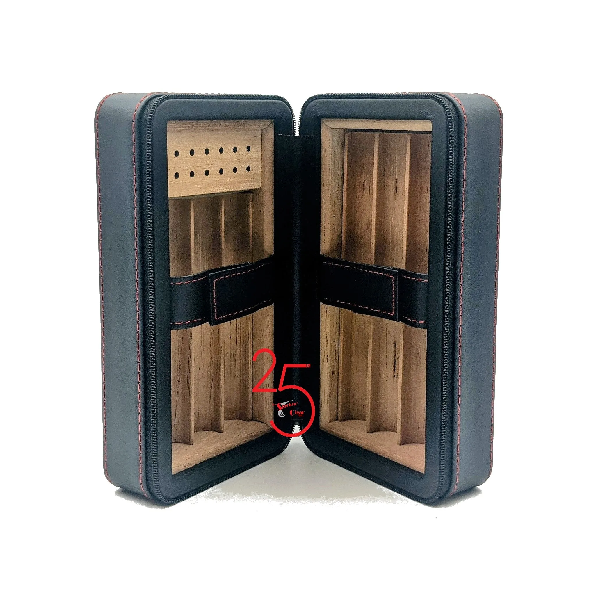 Black Leather and Wood 6 Cigar Travel Case