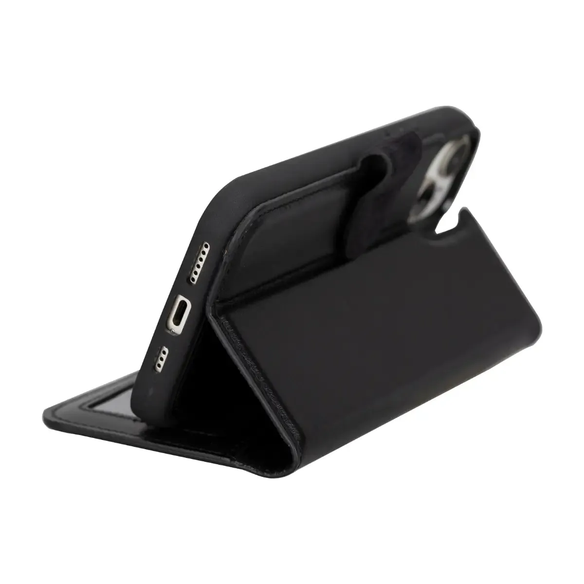 Black Leather iPhone 16 Plus Wallet Case