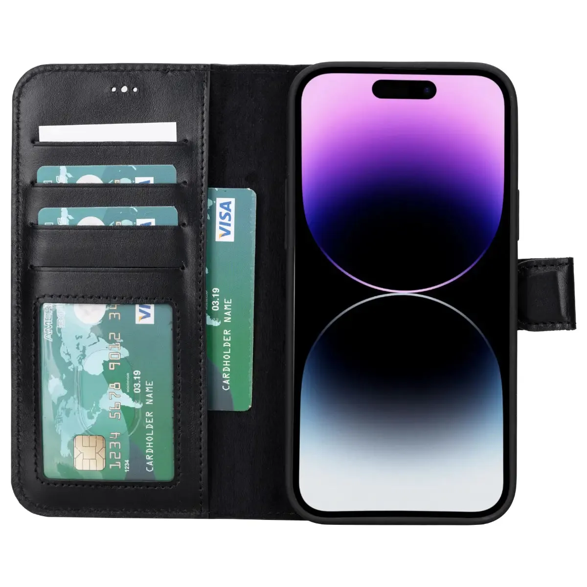 Black Leather iPhone 16 Plus Wallet Case