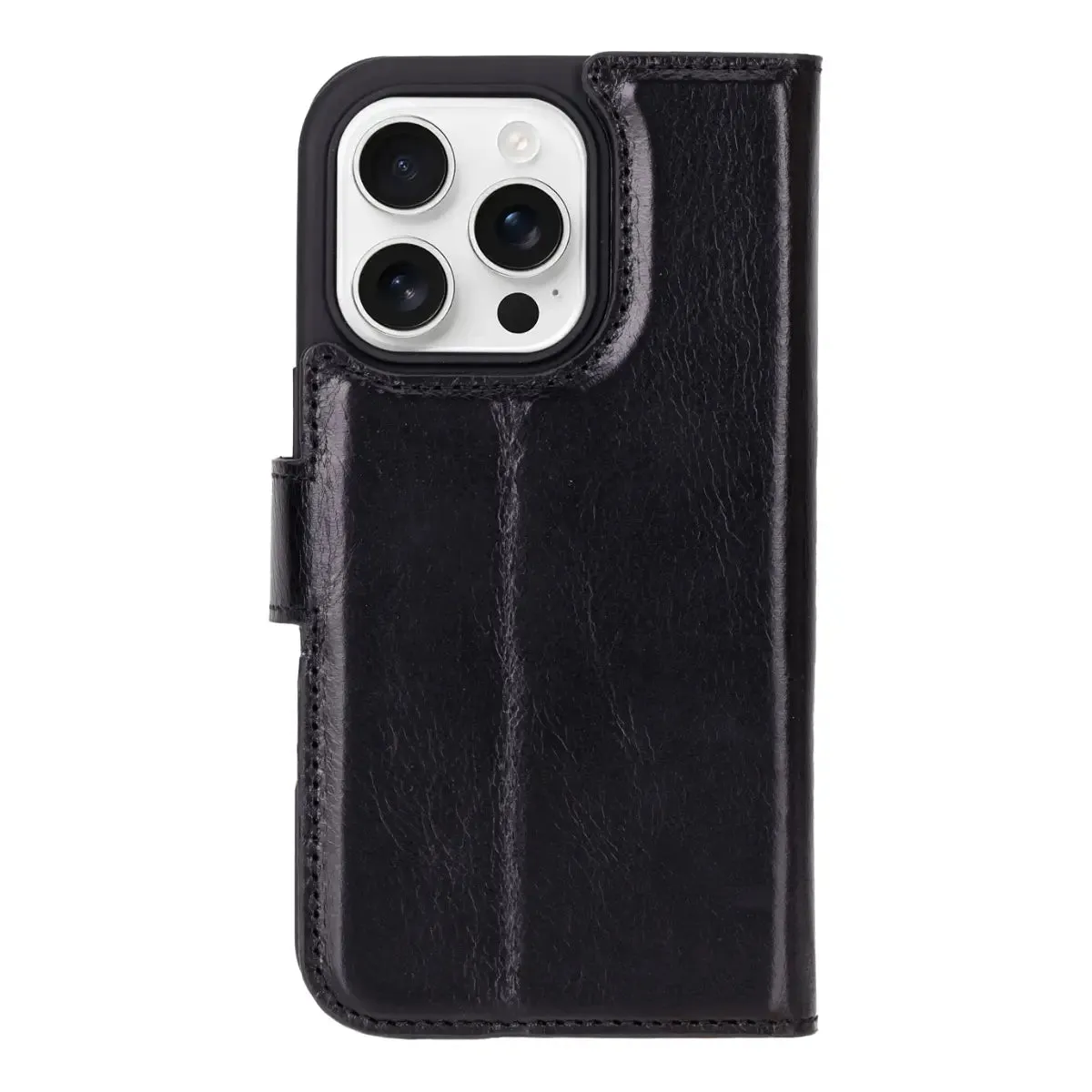 Black Leather iPhone 16 Pro Wallet Case