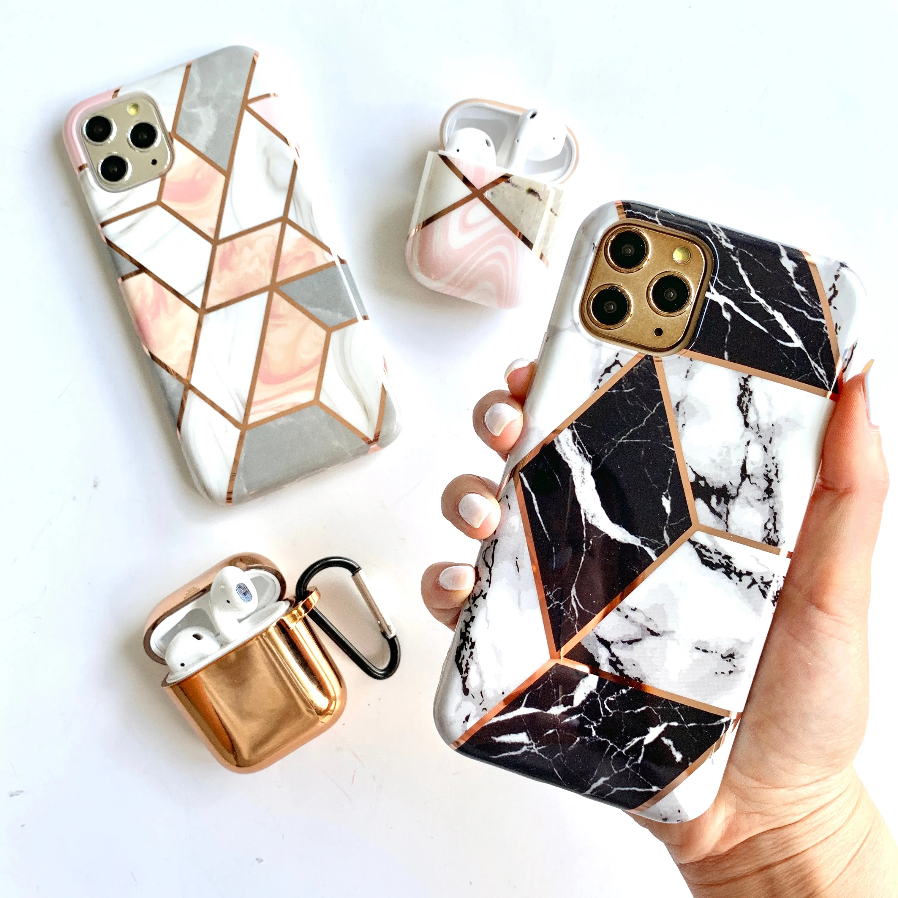 Black Marble Metallic Geo Phone Case