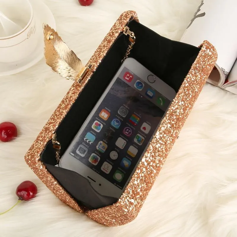 Bling Metal Leaf Hard Case Clutch