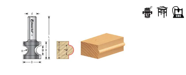 Bullnose Router Bit | 3⁄16 Radius x 7⁄8 Dia x 7⁄8 x 1⁄4" Shank | 51545 | 738685515457