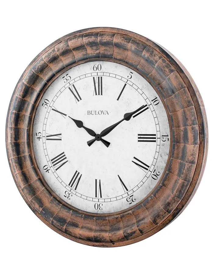 Bulova Starlight Wall Clock - Oversized Gallery Clock - Rustic Weathered Metal