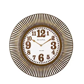 Bulova Sunburst Aged Gold Metal Case Wall Clock C4843