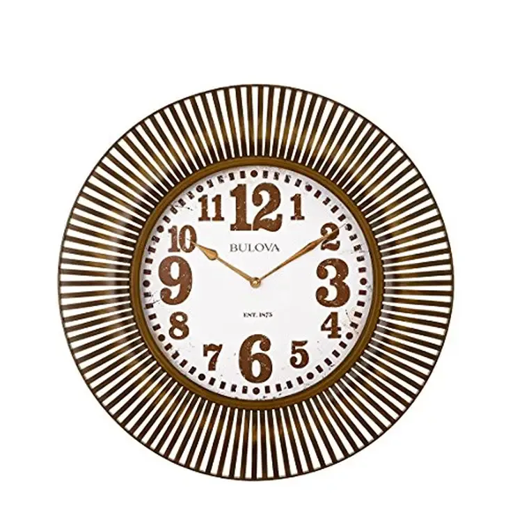 Bulova Sunburst Aged Gold Metal Case Wall Clock C4843