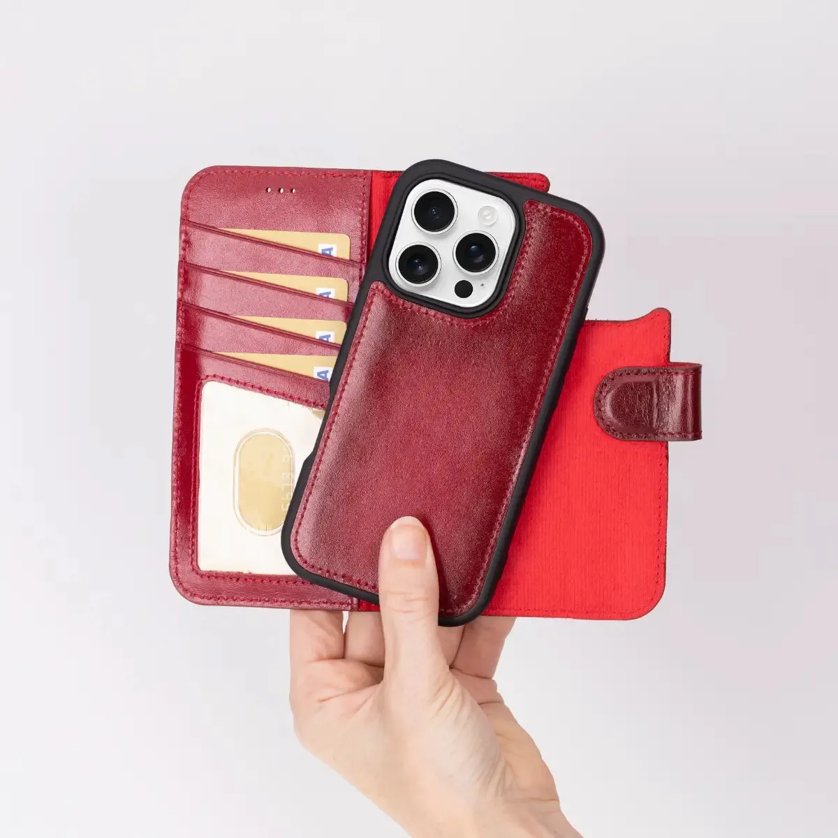 Burnished Red Leather iPhone 16 Pro Wallet Case