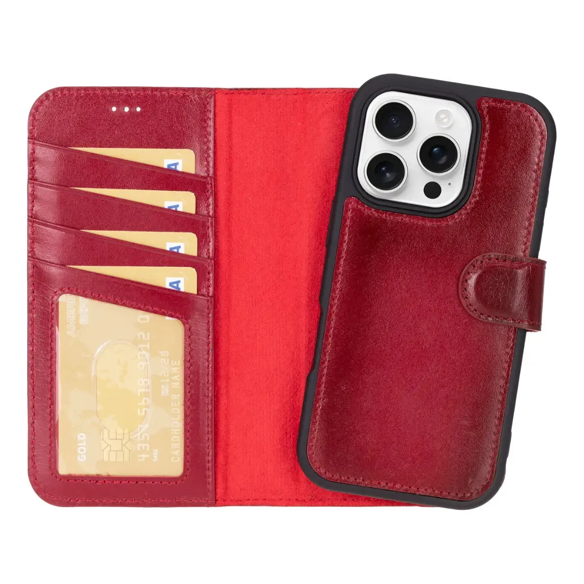 Burnished Red Leather iPhone 16 Pro Wallet Case