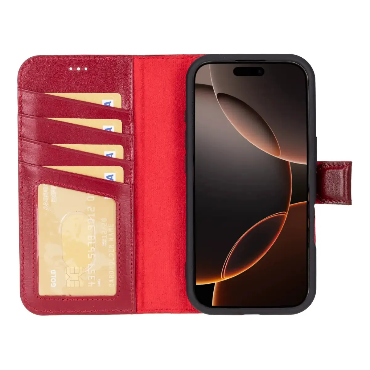 Burnished Red Leather iPhone 16 Pro Wallet Case