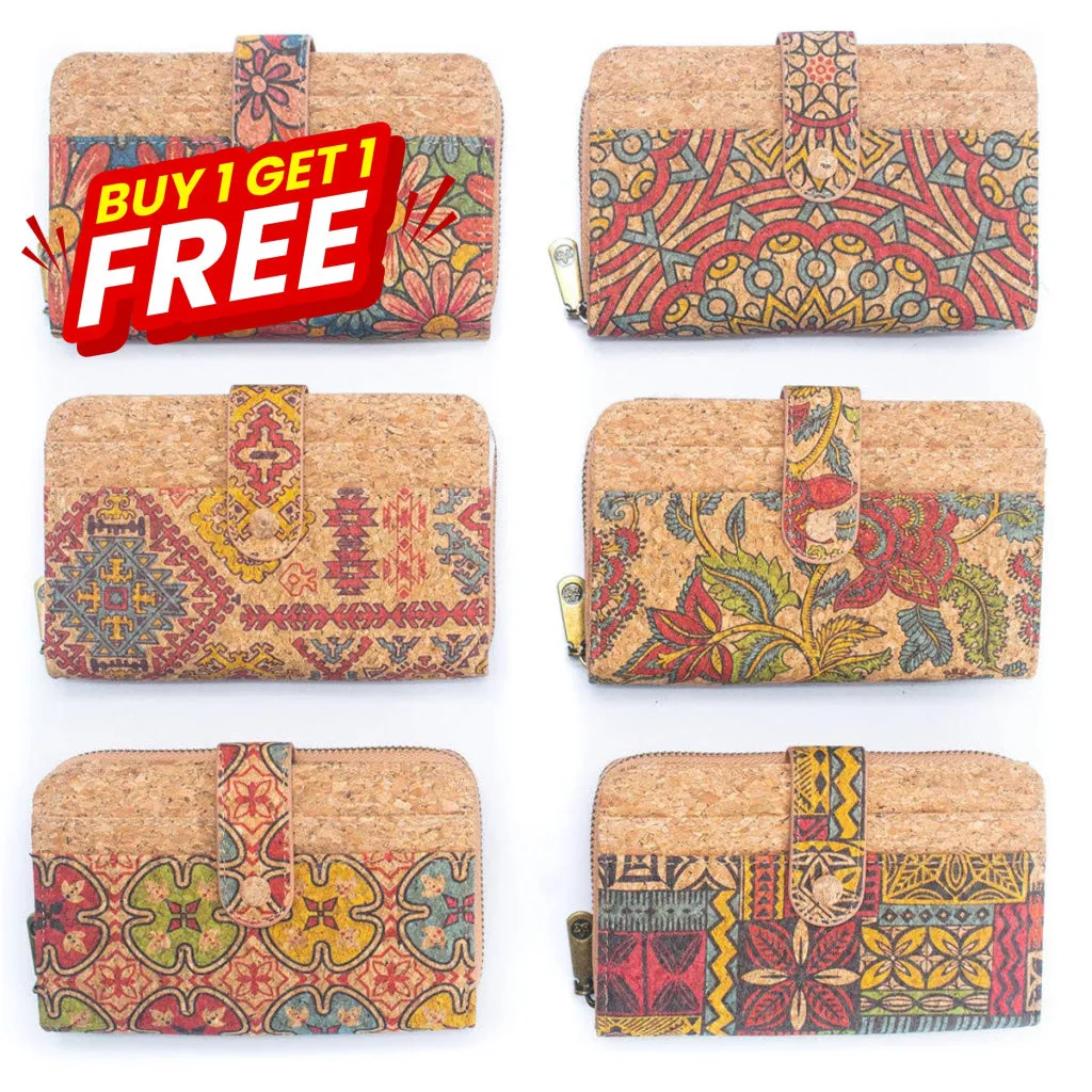 BUY 1 GET 1 FREE: Medium Cork Women's Wallet with Card Holder (6 Units ) BAGD-506-MIX-6