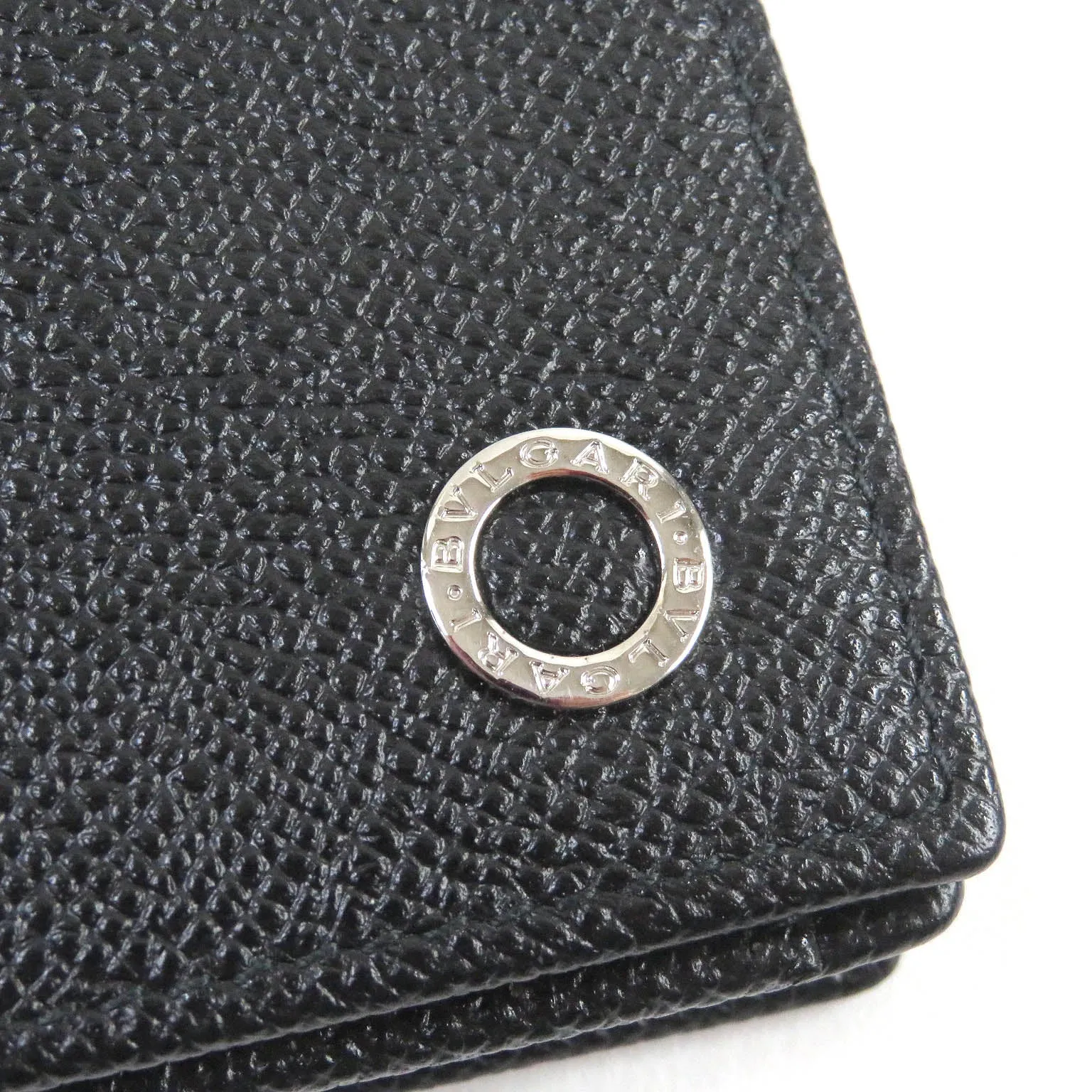 Bvlgari Leather Card Case Silver Logo