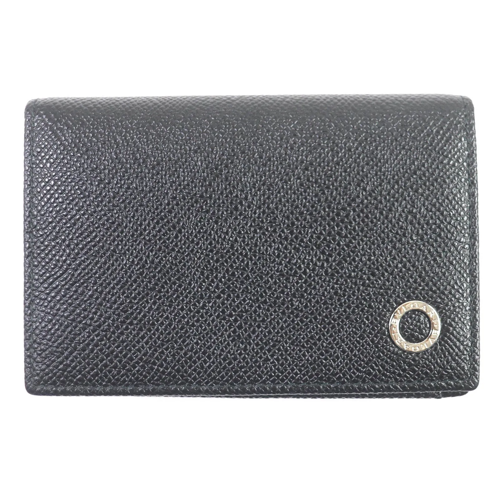 Bvlgari Leather Card Case Silver Logo