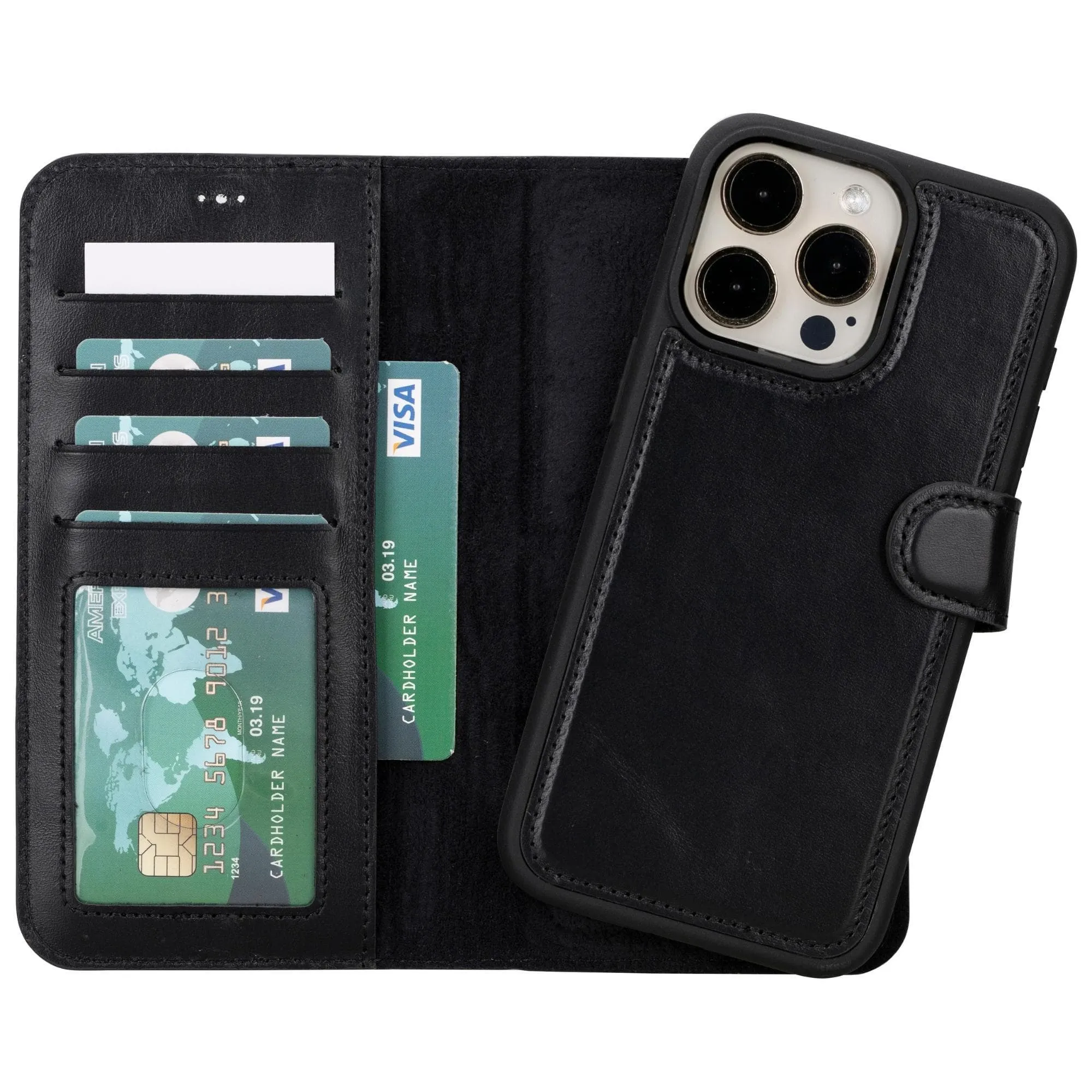 Carter iPhone 15 Detachable Wallet Case, Rustic Black