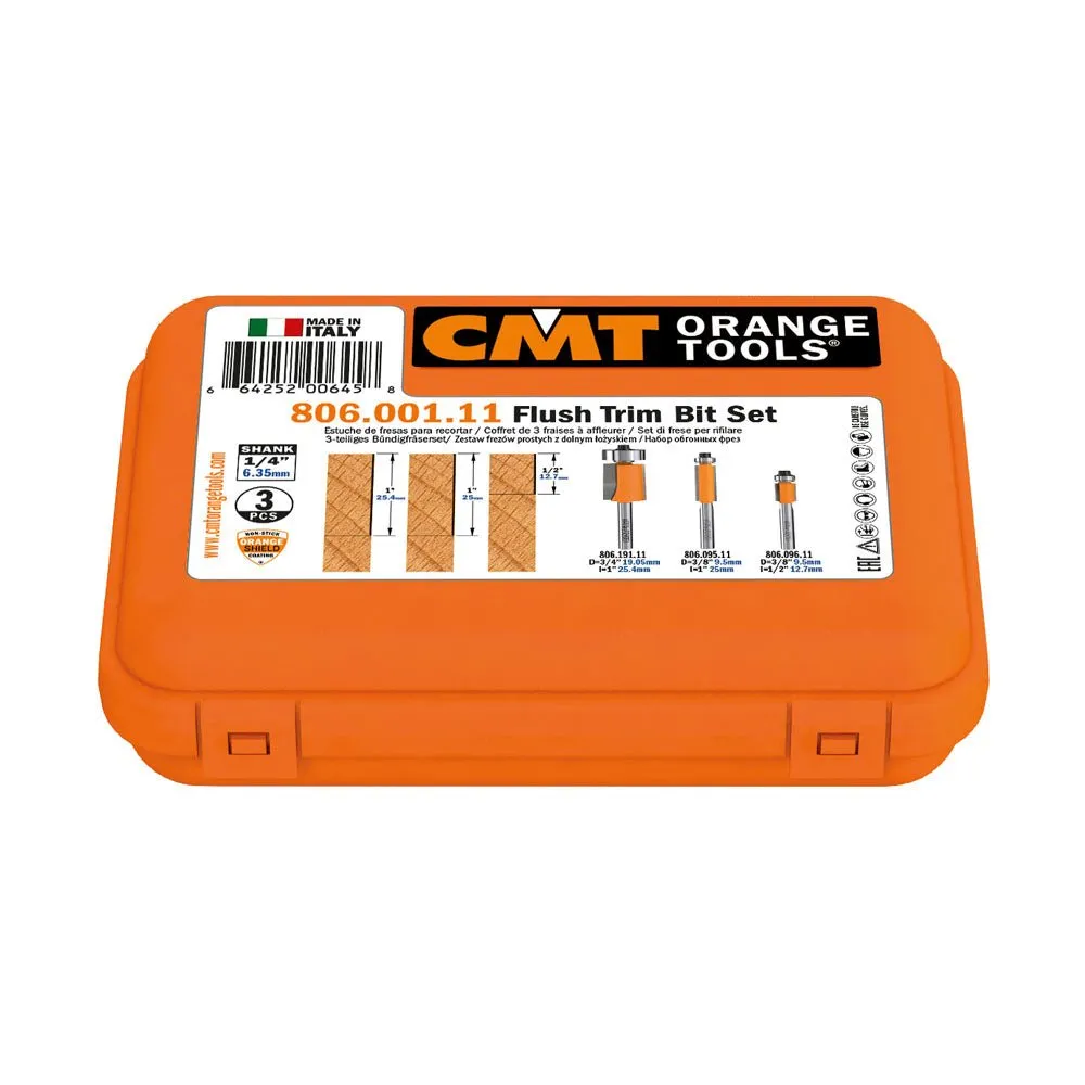 CMT 806.001.11 3-PIECE FLUSH TRIM BIT SET, 1/4-INCH SHANK