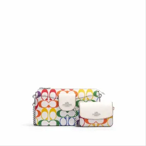 Coach Poppy Crossbody With Card Case In Rainbow Signature Canvas