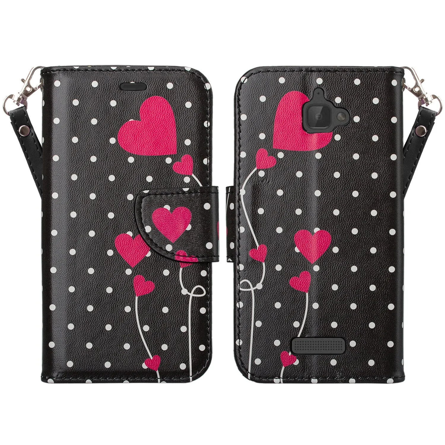 Coolpad Catalyst Case,  Wrist Strap Pu Leather Magnetic Flip Fold[Kickstand] Wallet Case with ID & Card Slots for Coolpad Catalyst - Polka Dot Hearts