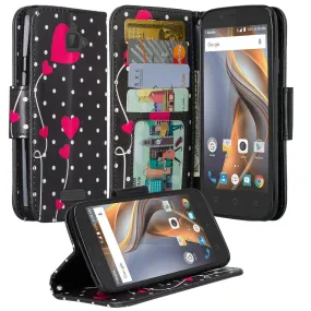 Coolpad Catalyst Case,  Wrist Strap Pu Leather Magnetic Flip Fold[Kickstand] Wallet Case with ID & Card Slots for Coolpad Catalyst - Polka Dot Hearts