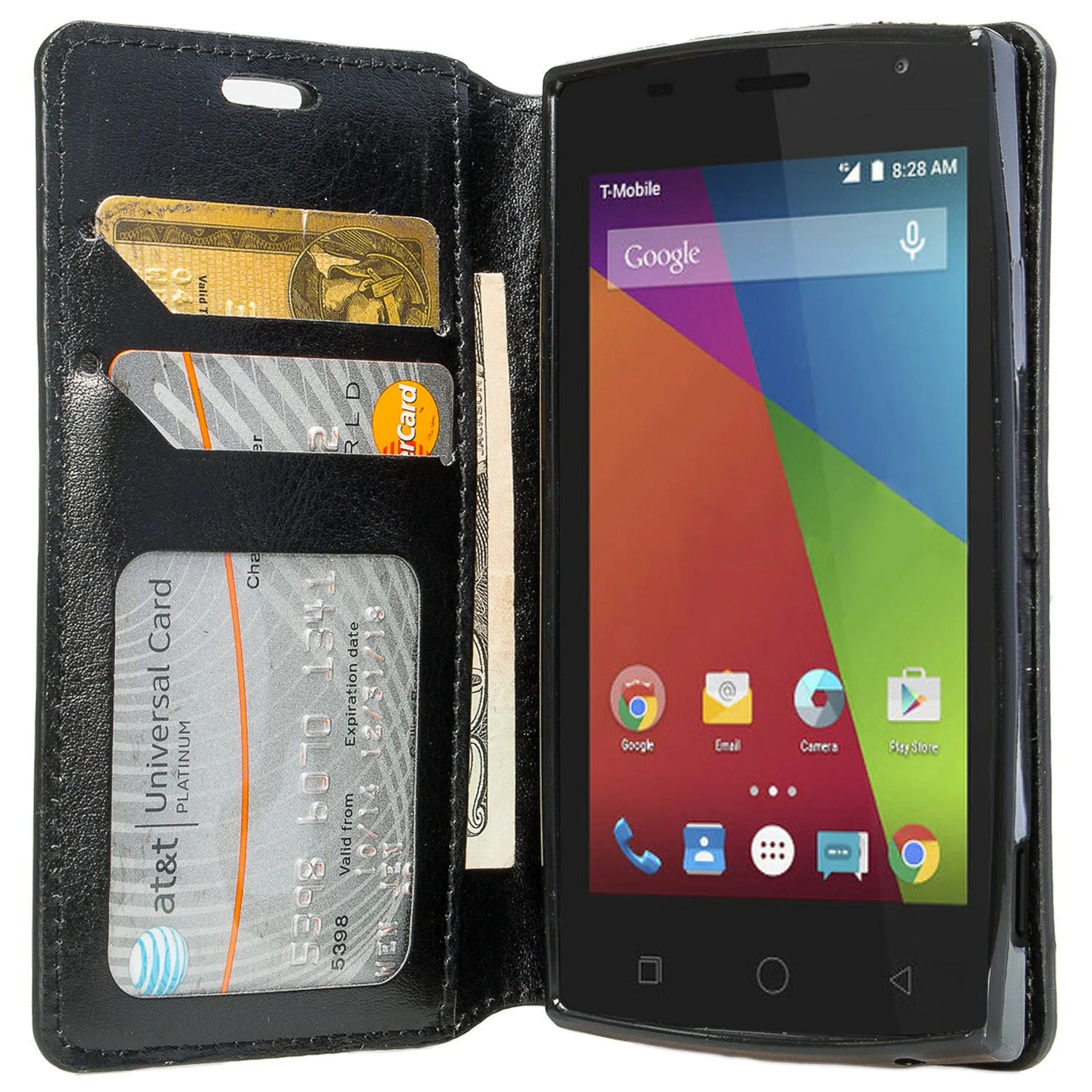 Coolpad Rogue Wallet Case, Flip Fold[Kickstand] Pu Leather Wallet Case with ID & Credit Card Slots for Rogue - Black