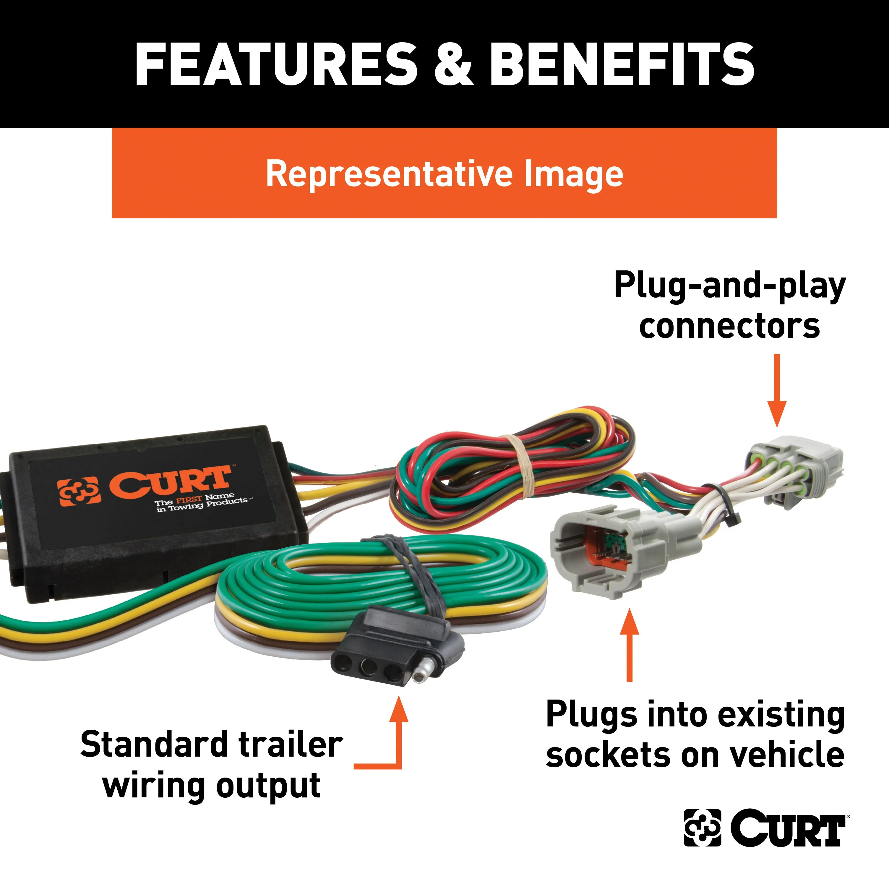 CURT 56217 Custom Wiring Harness; 4-Way Flat; Select Toyota Highlander; Lexus RX350