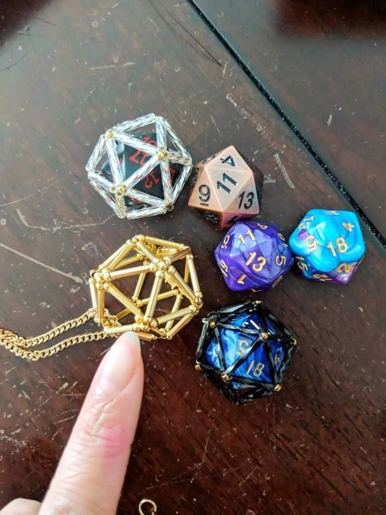 D20 Metal Brass Necklace Pendant /Dice Jail