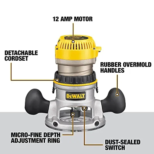 DEWALT Router, Fixed/Plunge Base Kit, Variable Speed, Soft Start, 2-1/4-HP (DW618PKB)