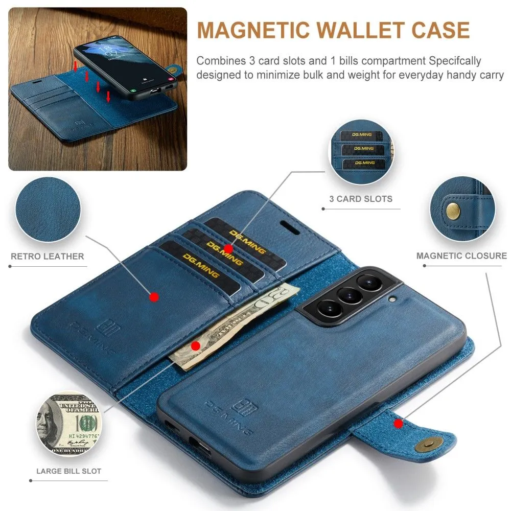 DG.MING Samsung Galaxy S22 Plus 2-in-1 Wallet Case - Blue